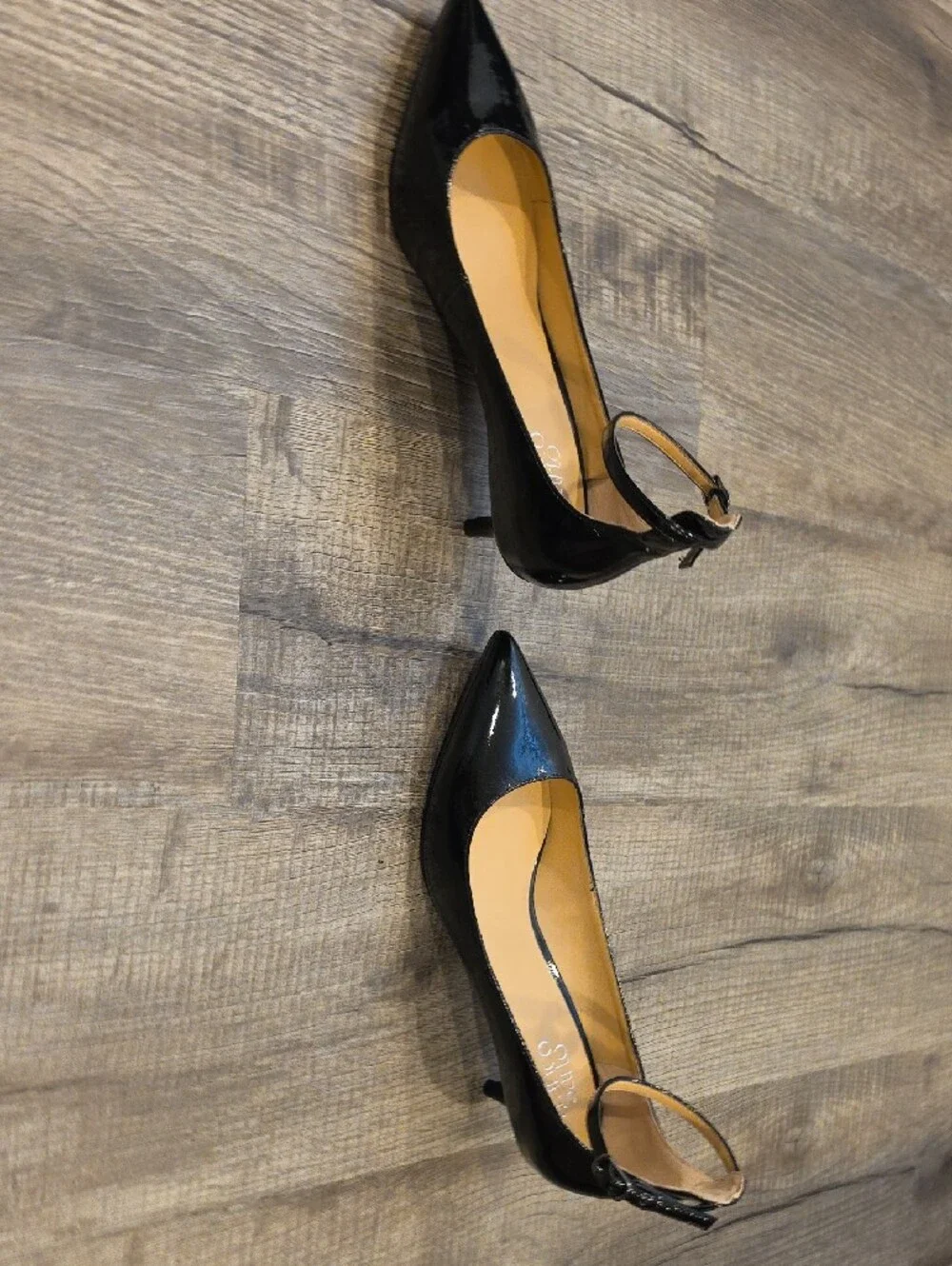 Franco Sarto Black Patent Pointed-Toe Ankle-Strap Kitten Heels - Picture 4 of 7